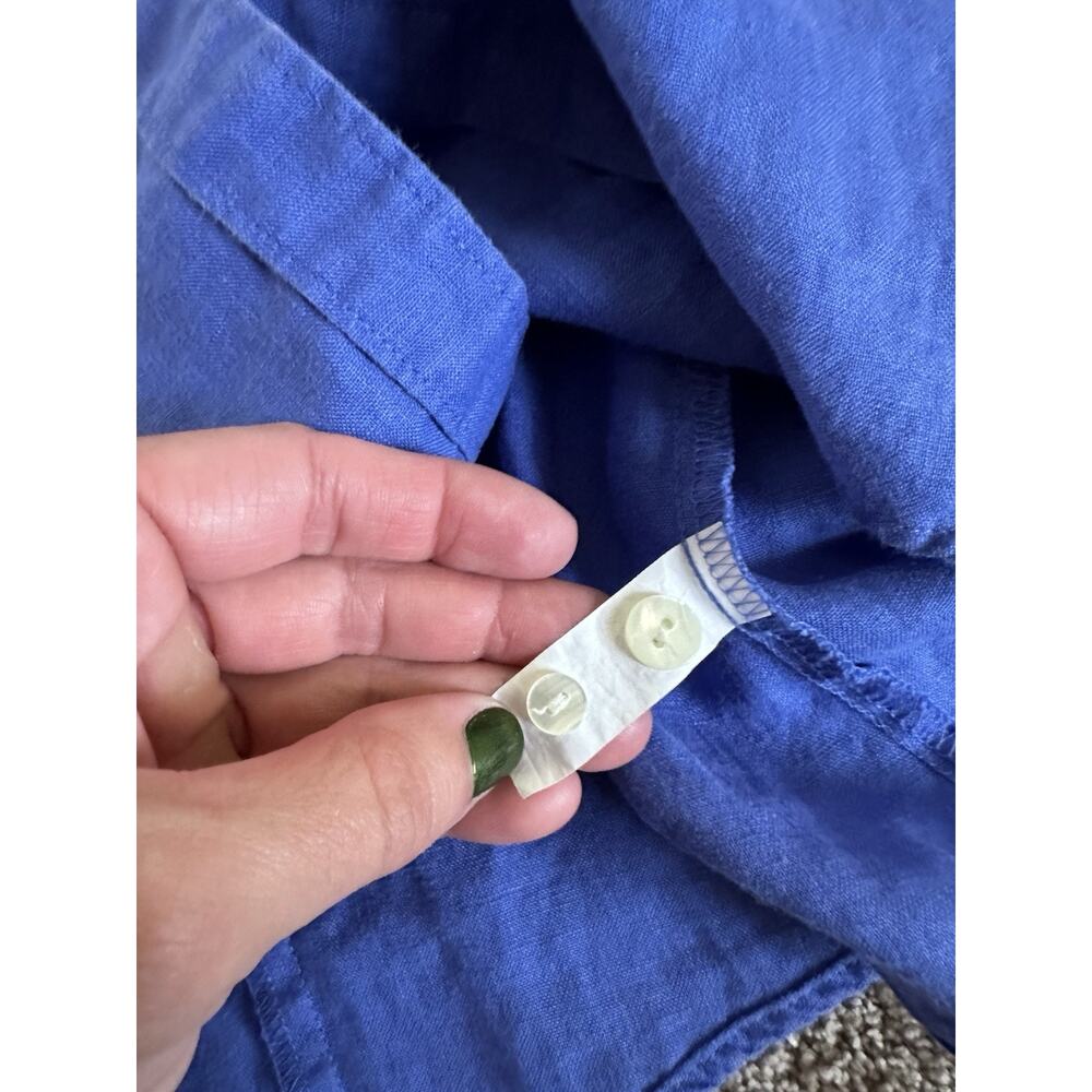 L.L. Bean 100% Linen Button Up Shirt Women’s Size L Blue Long Sleeve Roll Tab - Picture 7 of 10